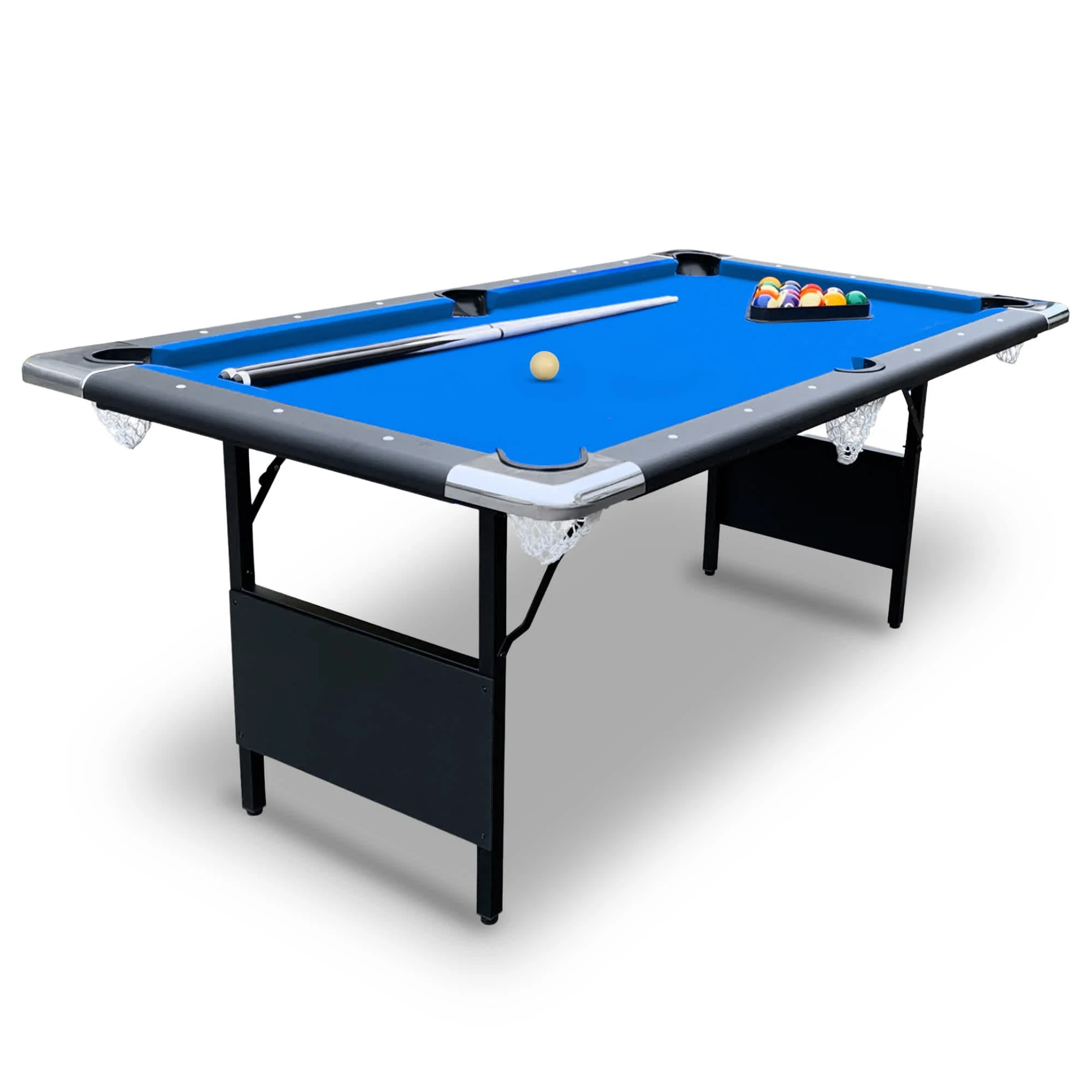 Hathaway Fairmont 6-foot pool table with blue felt and folding steel legs
