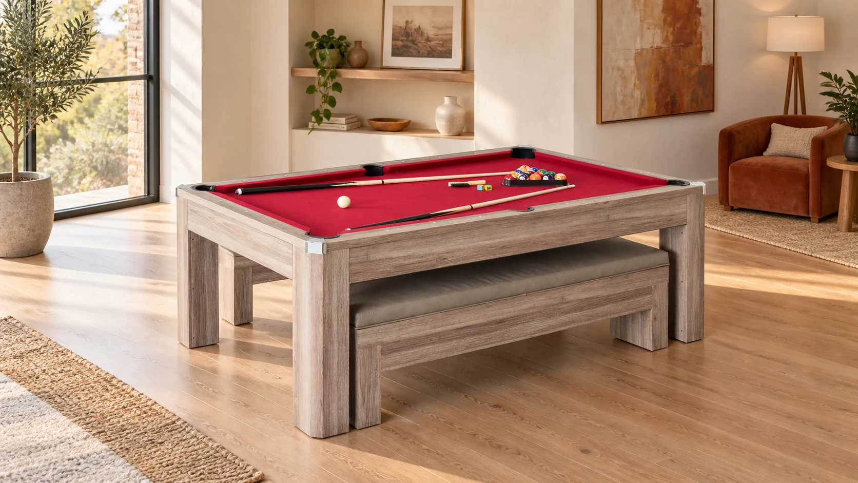 Hathaway Newport pool table in a bright home room, illustrated setting