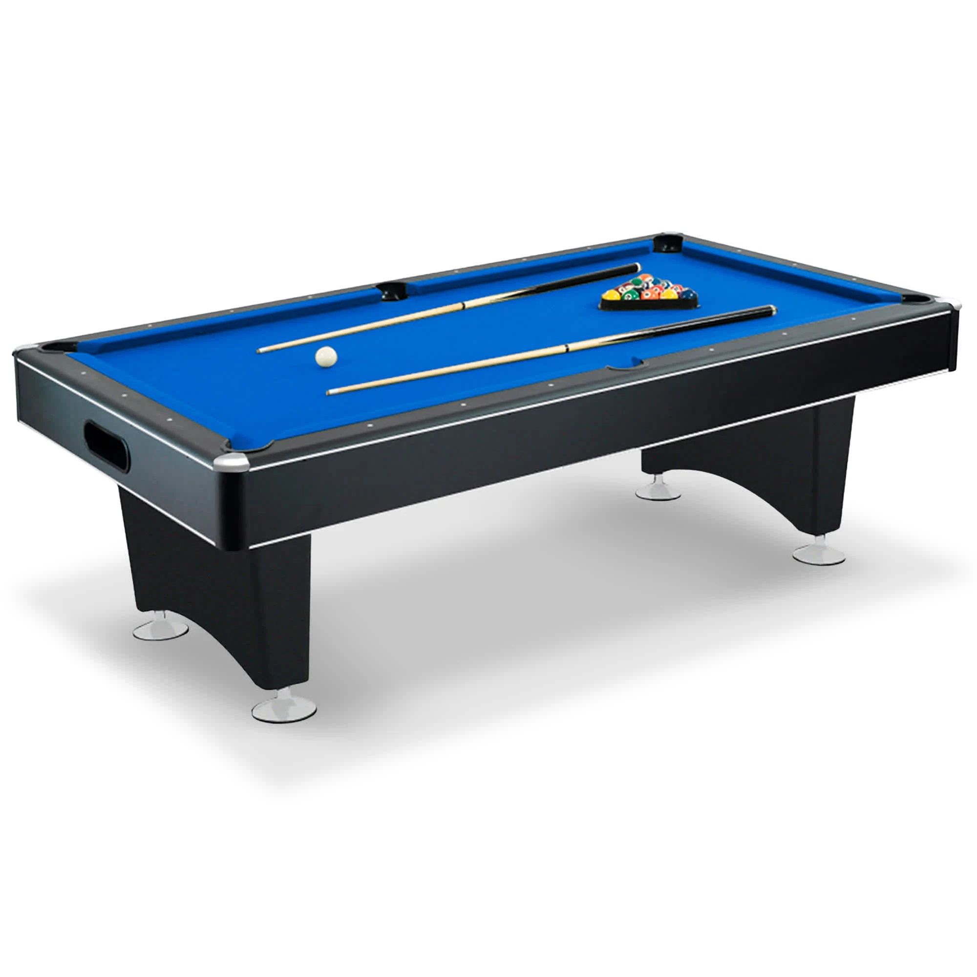 Hathaway Hustler 7-foot black pool table with blue felt and pedestal legs