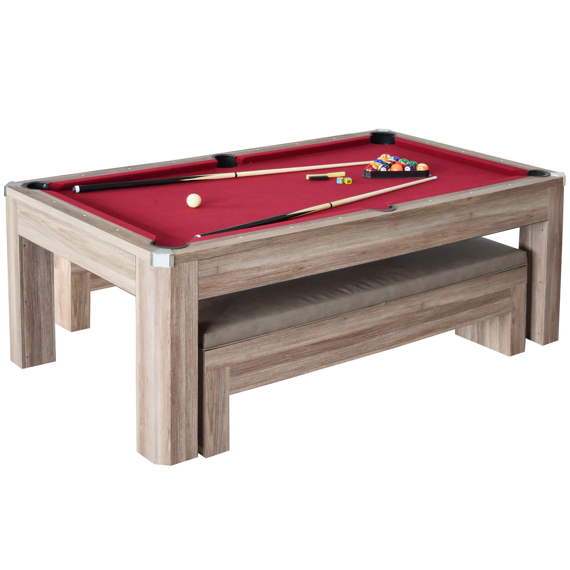 Hathaway Newport 7-foot light oak pool table with red felt and matching benches